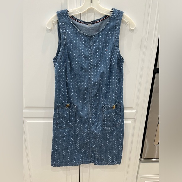 TOMMY HILFIGER lightweight denim Dress with white poke-a-dots, size 8. - Picture 2 of 6